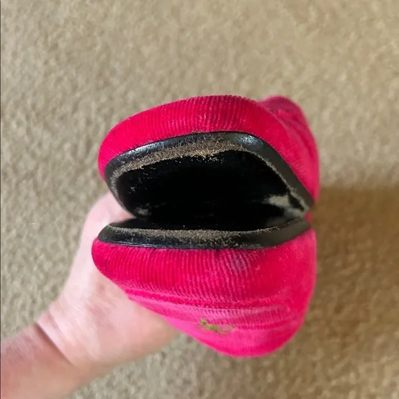 Lilly Pulitzer Vintage Dark Pink Corduroy Mules with Green Palm Trees sz 8.5 - Picture 7 of 10